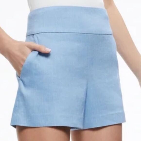 NWT Alice & Olivia Donald High-Waist Linen-Blend Short Size 10 Chambray - Picture 6 of 11